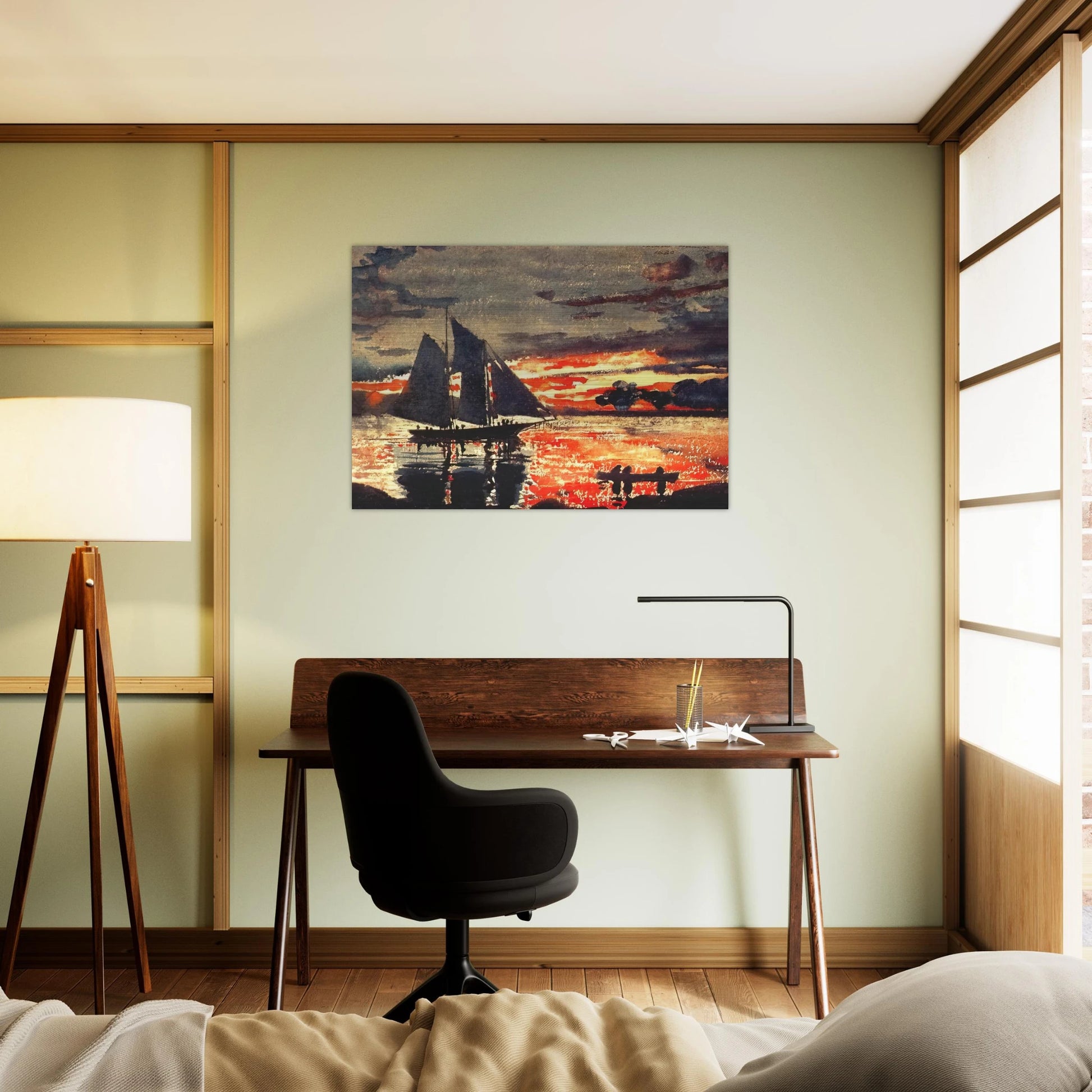 SUNSET FIRES - Winslow Homer Brushed Aluminum Print - 70x100 cm / 28x40 inches | Winslow Homer Aluminum Print | Winslow Homer Prints