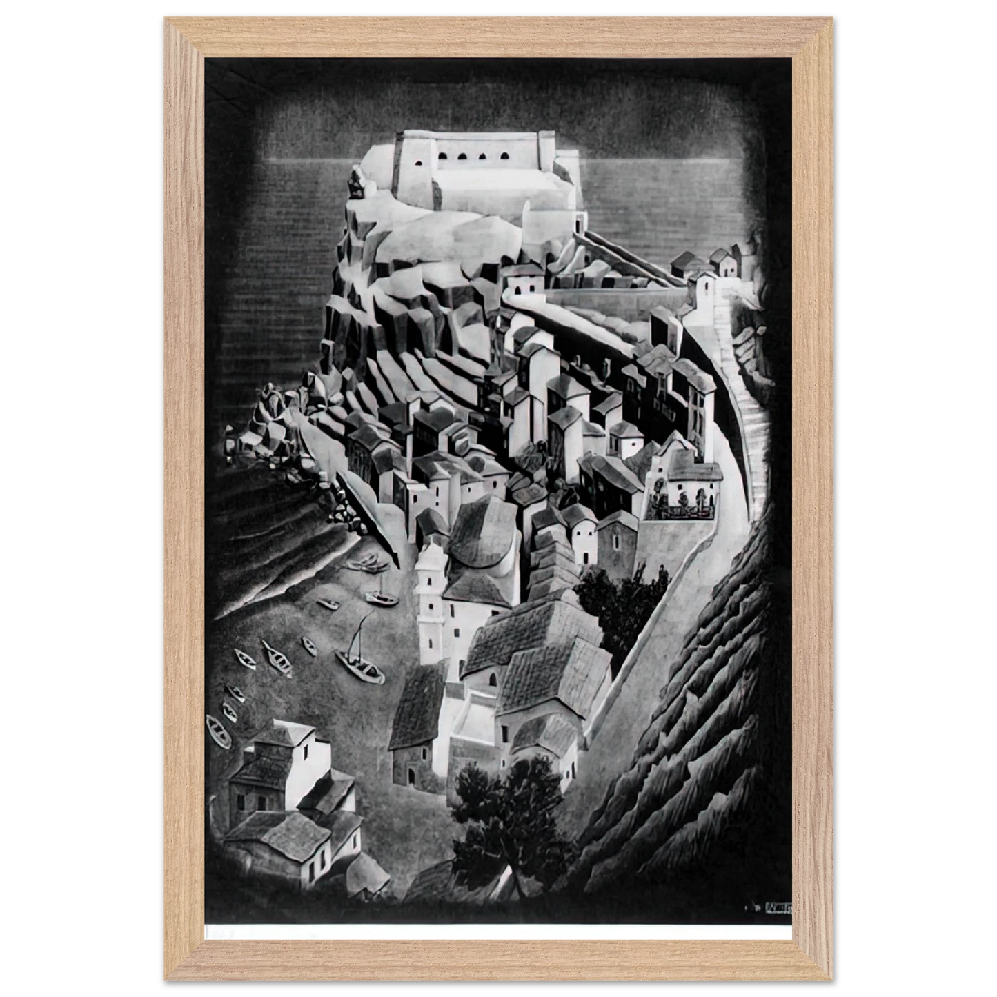 MC Escher - SCILLA CALABRIA JANUARY 1931 1931 Wall Art - 21x29.7 cm / 8x12" - Premium Wooden Framed Poster With Fine Art Paper - White frame