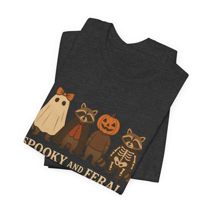 T-shirt "Raton laveur effrayant", T-shirt Halloween drôle à motifs, T-shirt vintage automne mignon, T-shirt tendance femme pour Halloween, T-shirt "Raton laveur sauvage"