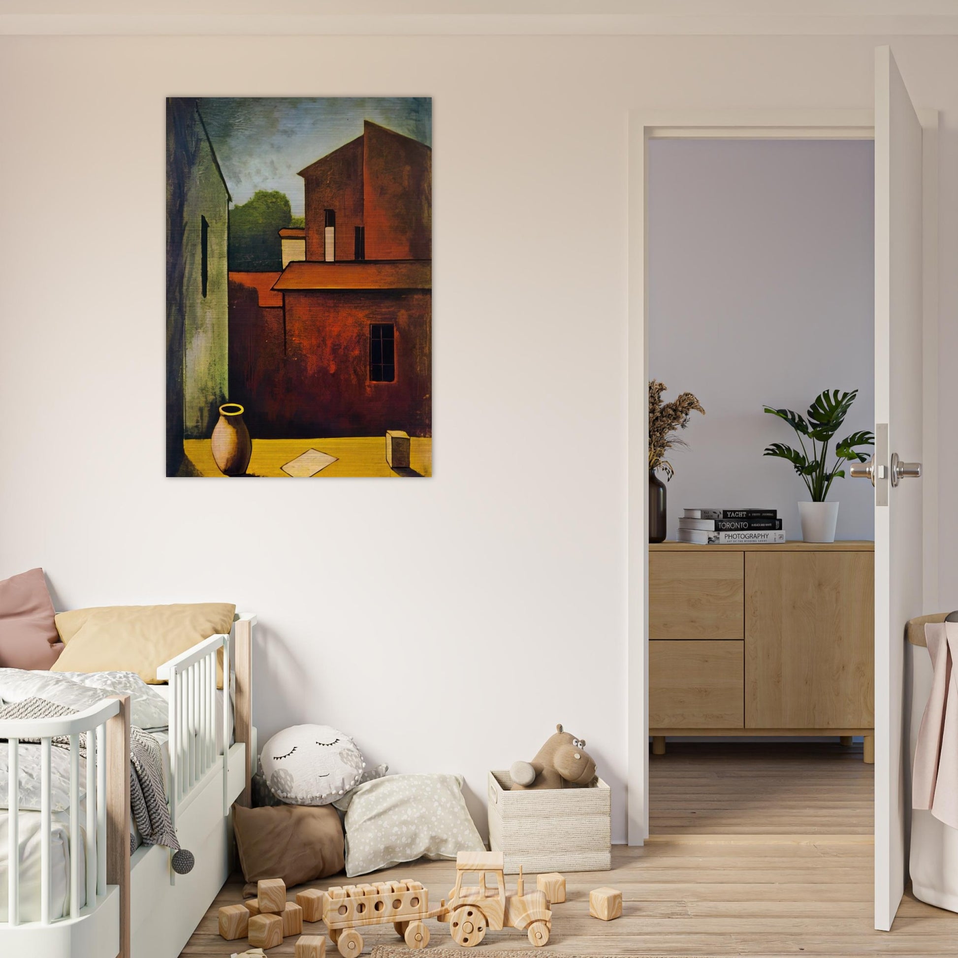 THE RED HOUSE 1927 - Carlo Carra Brushed Aluminum Print - 70x100 cm / 28x40 inches | Carlo Carra Aluminum Print | Carlo Carra Prints