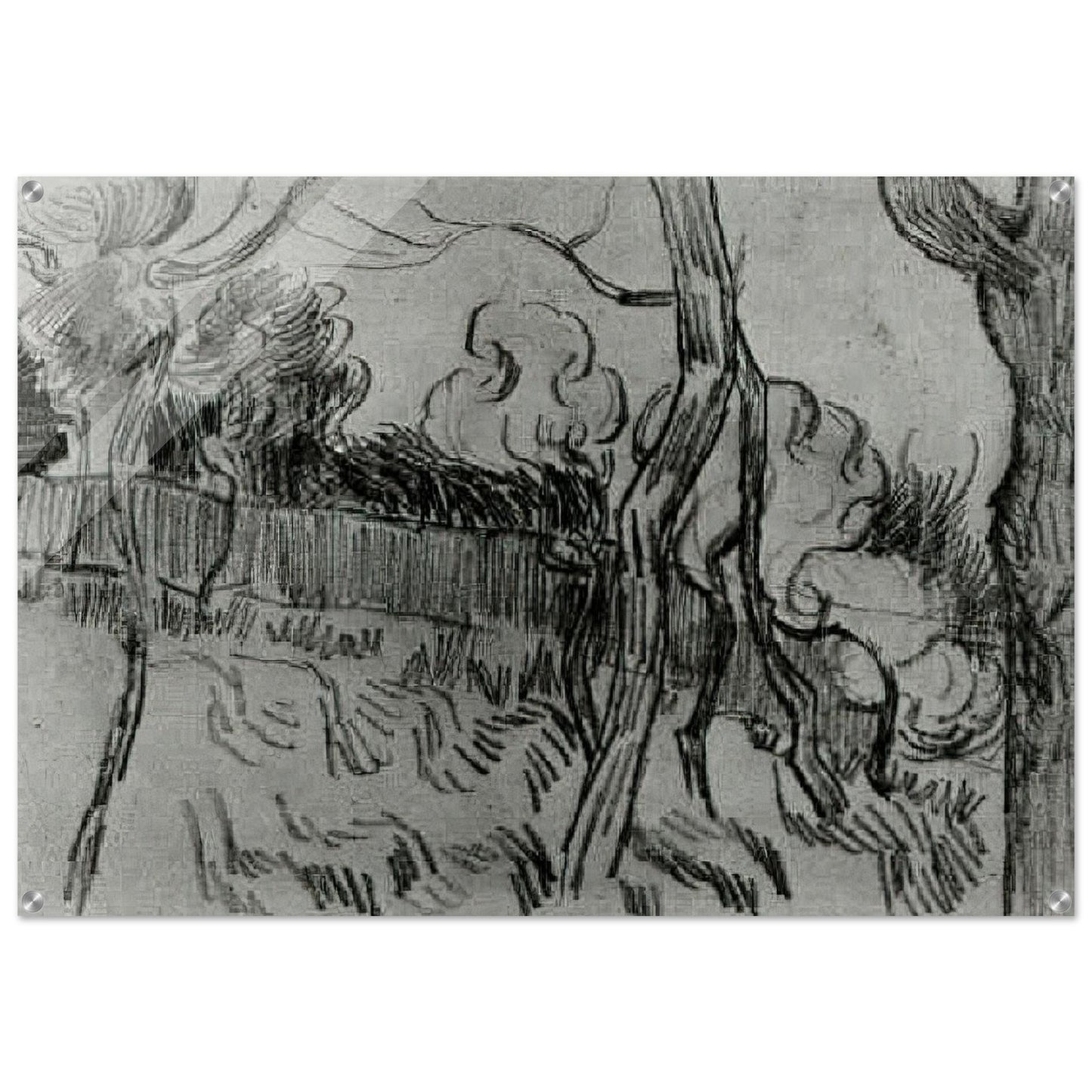 Pine Trees Seen against the Wall of the Asylum - Vincent van Gogh Acrylic Print - 70x100 cm / 28x40″ inches | Vincent van Gogh Wall Art | Vincent van Gogh Prints