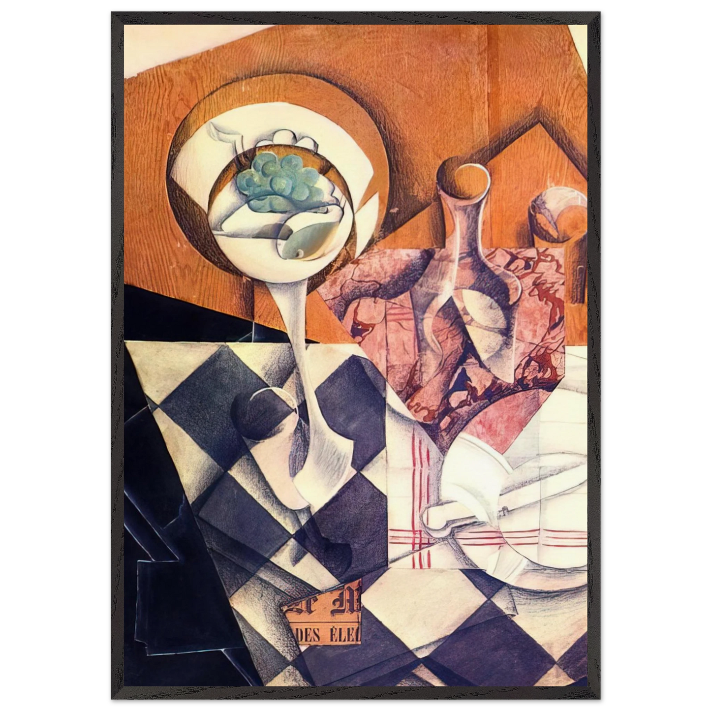 FRUIT BOWL WITH BOTTLE 1914 - Juan Gris 70x100 cm / 28x40 inches Framed Art Print – Black Wooden Frame