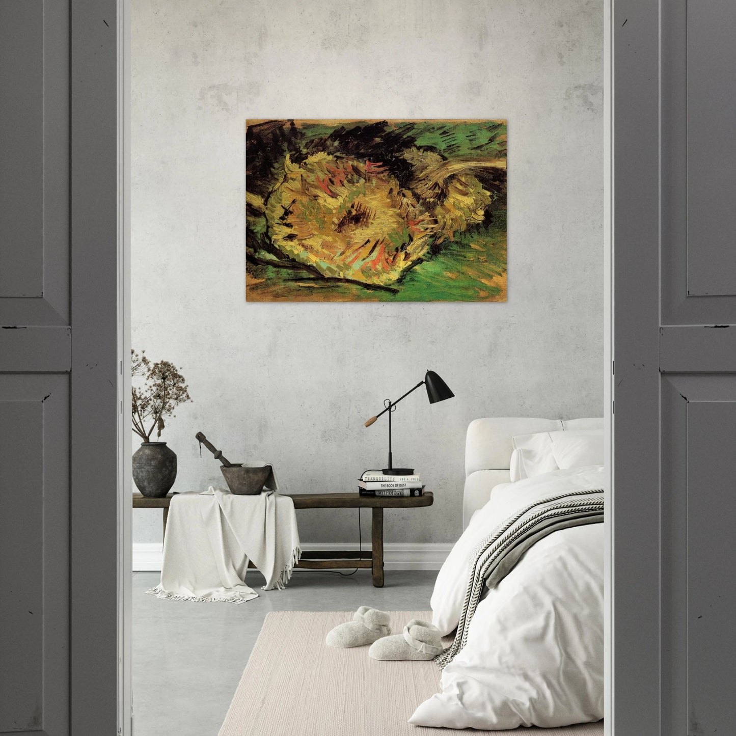 Two Cut Sunflowers - Vincent van Gogh Brushed Aluminum Print - 70x100 cm / 28x40 inches | Vincent van Gogh Aluminum Print | Vincent van Gogh Prints