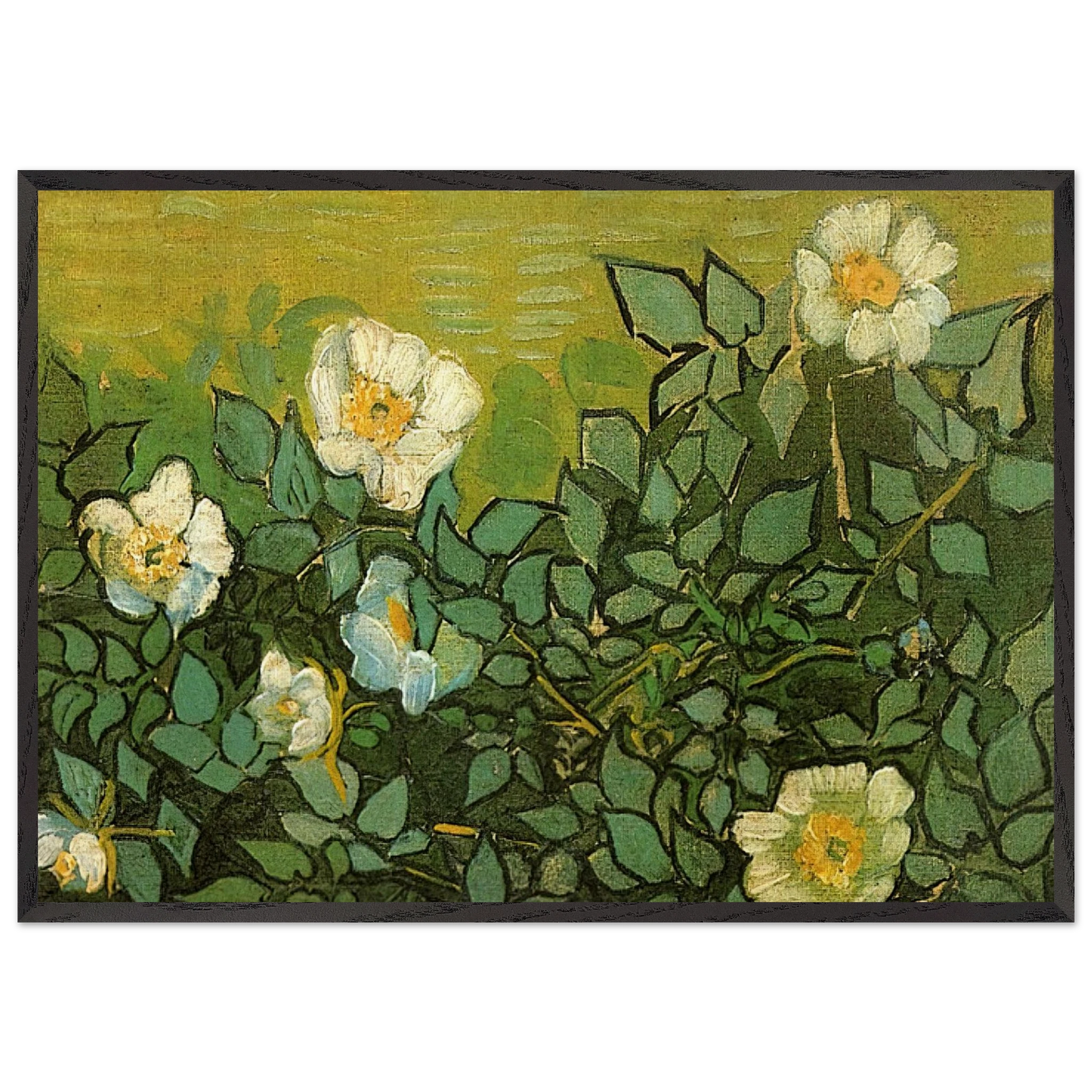 Wild Roses - Vincent van Gogh 70x100 cm / 28x40 inches Framed Art Print – Black Wooden Frame