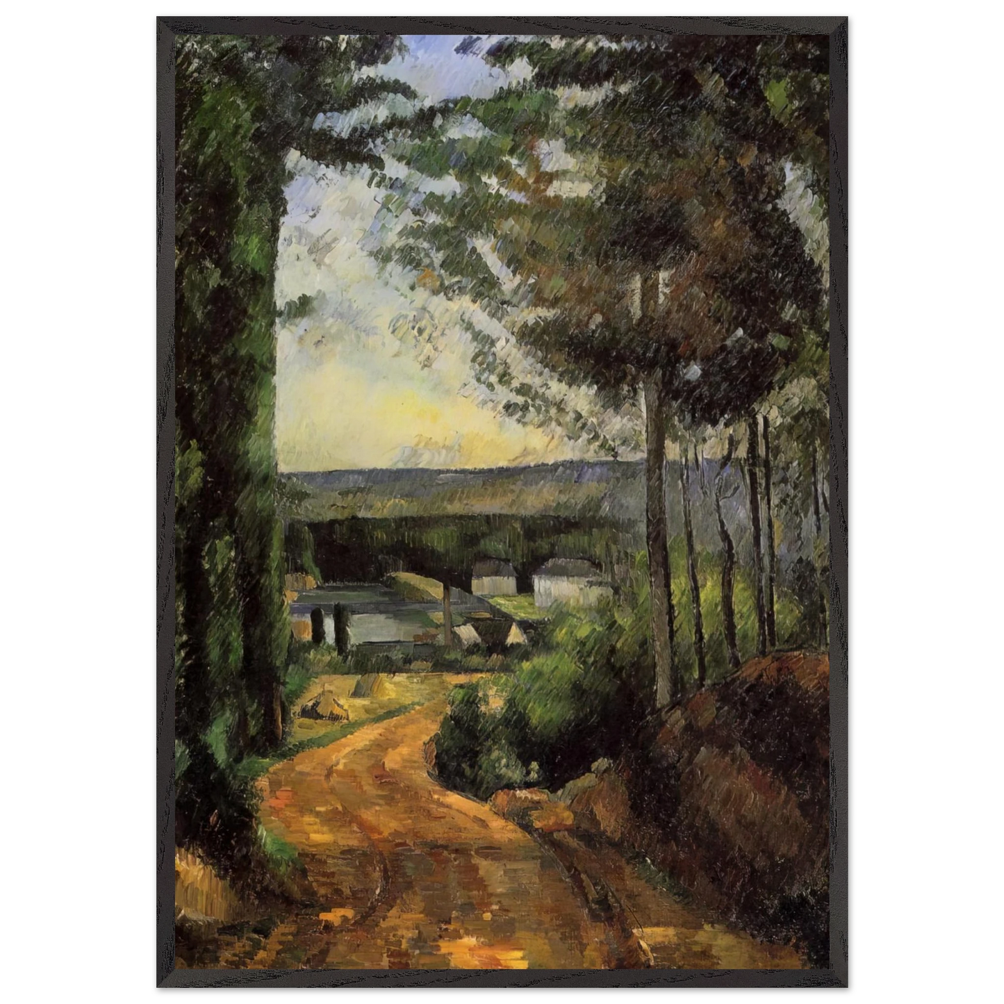 Road Trees and Lake - Paul Cezanne 70x100 cm / 28x40 inches Framed Art Print – Black Wooden Frame