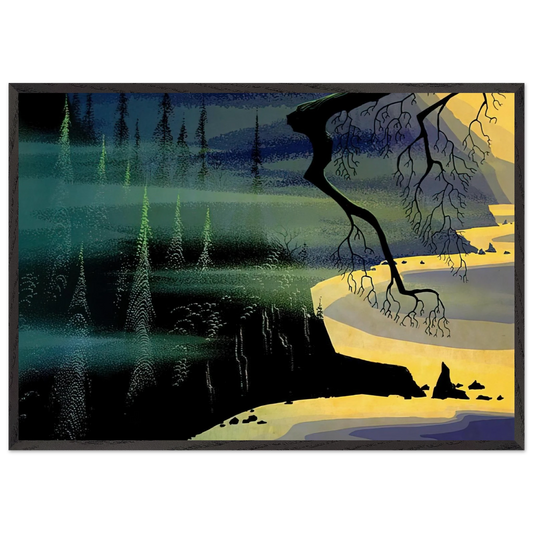 Blue Mist - Eyvind Earle 70x100 cm / 28x40 inches Framed Art Print – Black Wooden Frame