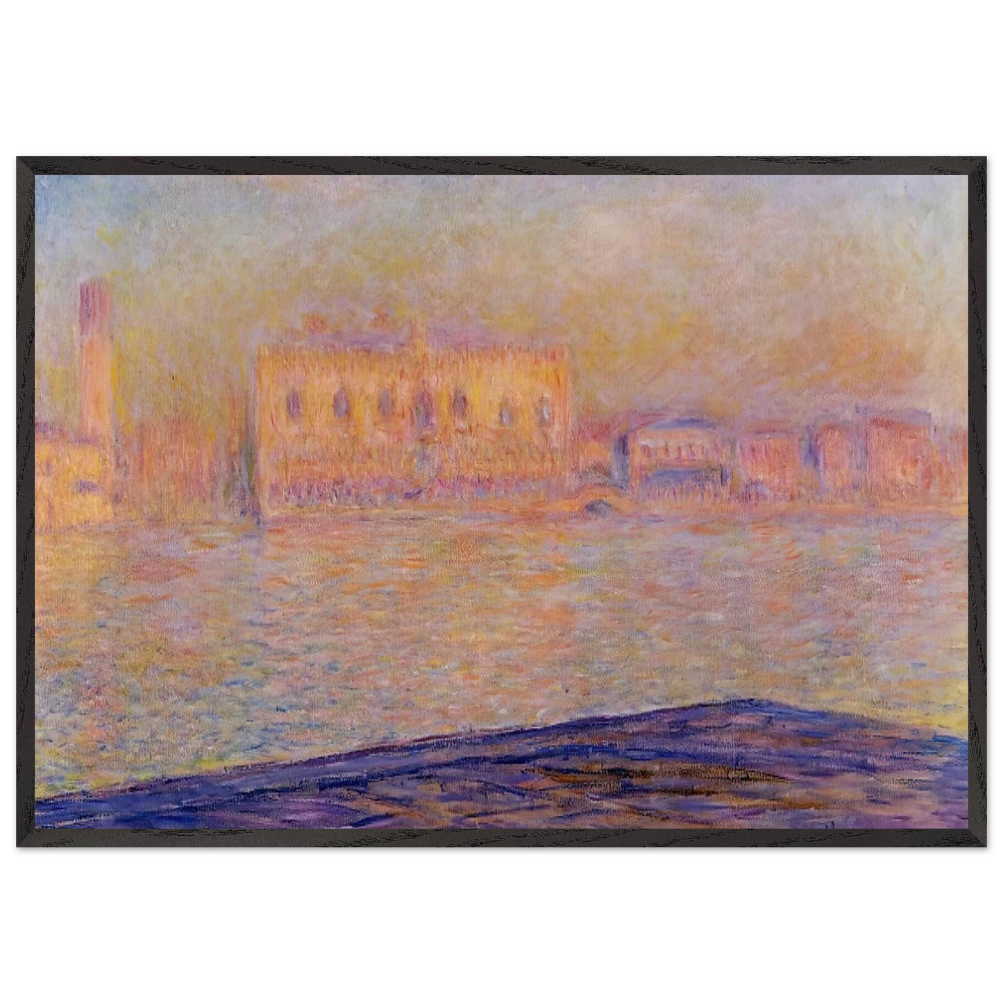 The Doges Palace Seen from San Giorgio Maggiore - claude monet 70x100 cm / 28x40 inches Framed Art Print – Black Wooden Frame