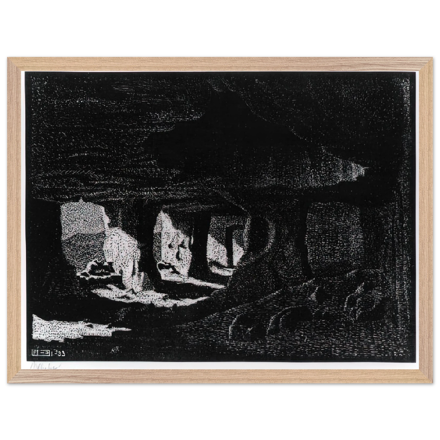 MC Escher - CAVE DWELLINGS NEAR SPERLINGA SICILY Wall Art - 30x40 cm / 12x16 inches - Premium Wooden Framed Poster With Fine Art Paper-canvas - White frame