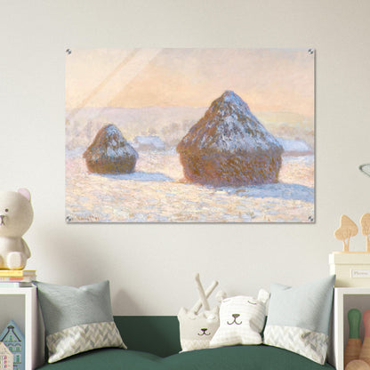 Wheatstacks, Snow Effect, Morning - claude monet Acrylic Print - 70x100 cm / 28x40″ inches