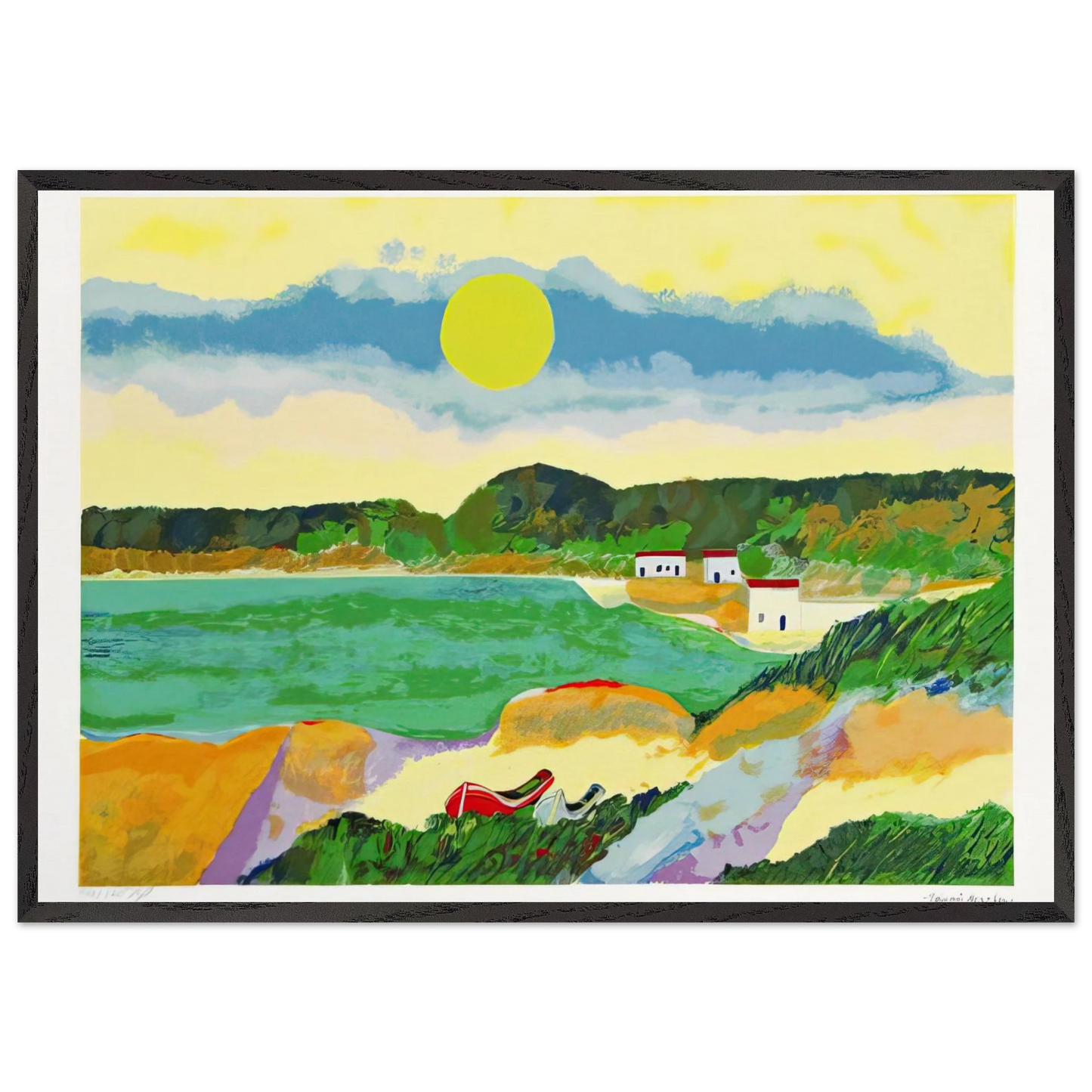 Marinha Com Casas - Post-Impressionism - Aldemir Martins 70x100 cm / 28x40 inches Framed Art Print – Black Wooden Frame