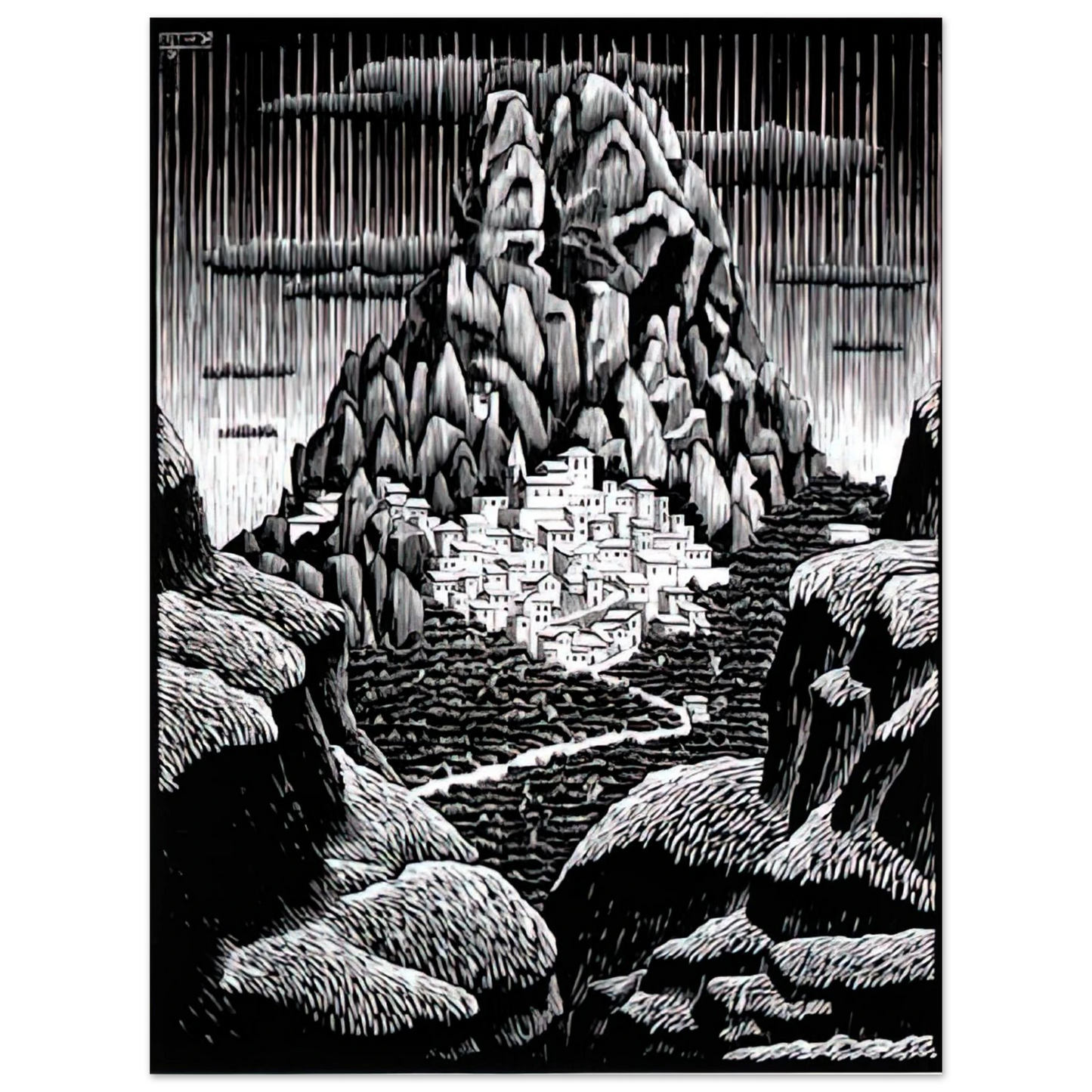 MC Escher - PENTEDATTIO CALABRIA JANUARY 1930 1930 Wall Art - 30x40 cm / 12x16 inches - Fine Art Poster-canvas - -