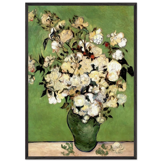 A Vase of Roses - Vincent van Gogh 70x100 cm / 28x40 inches Framed Art Print – Black Wooden Frame