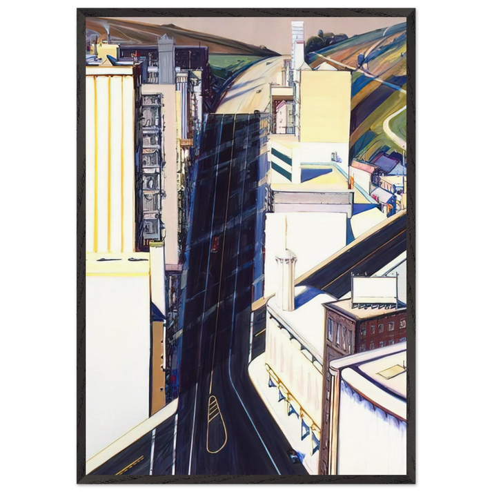 Sunset Streets - 1985 - Wayne Thiebaud 70x100 cm / 28x40 inches Framed Art Print – Black Wooden Frame