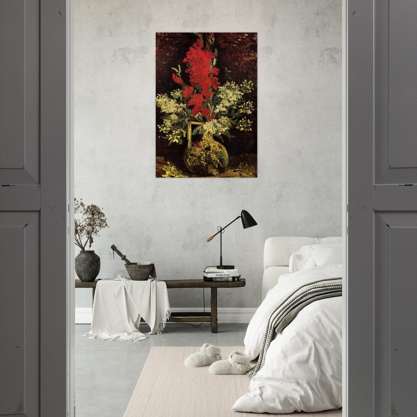 Vase with Gladioli and Carnations - Vincent van Gogh Brushed Aluminum Print - 70x100 cm / 28x40 inches | Vincent van Gogh Aluminum Print | Vincent van Gogh Prints