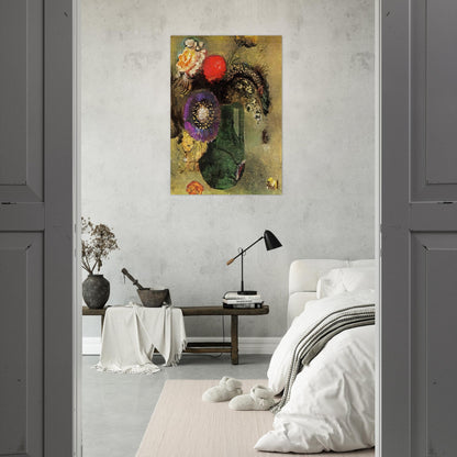 FLOWERS IN GREEN VASE WITH HANDLES - Odilon Redon Brushed Aluminum Print - 70x100 cm / 28x40 inches | Odilon Redon Aluminum Print | Odilon Redon Prints