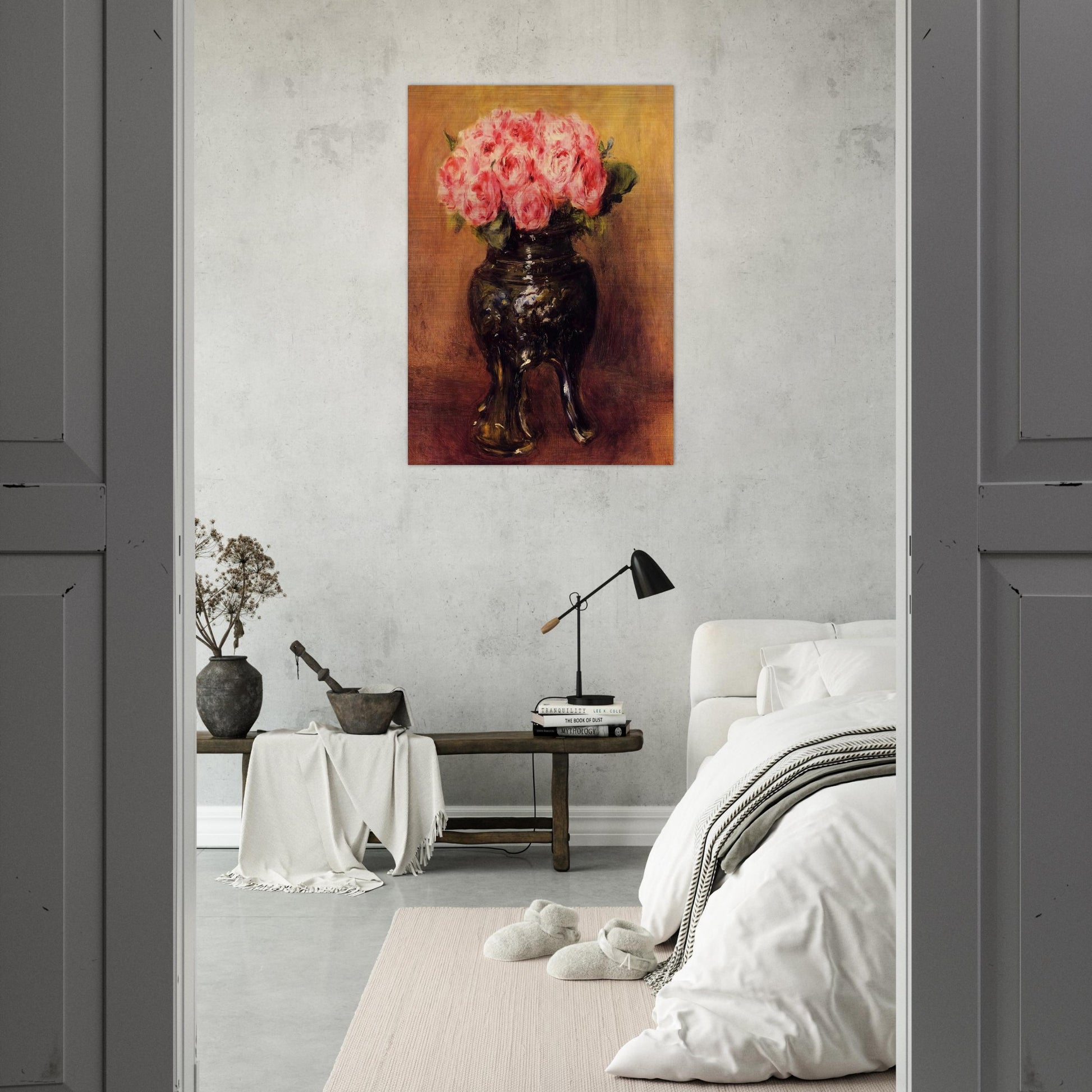 Roses in a China Vase - Pierre-Auguste Renoir Brushed Aluminum Print - 70x100 cm / 28x40 inches | Pierre-Auguste Renoir Aluminum Print | Pierre-Auguste Renoir Prints
