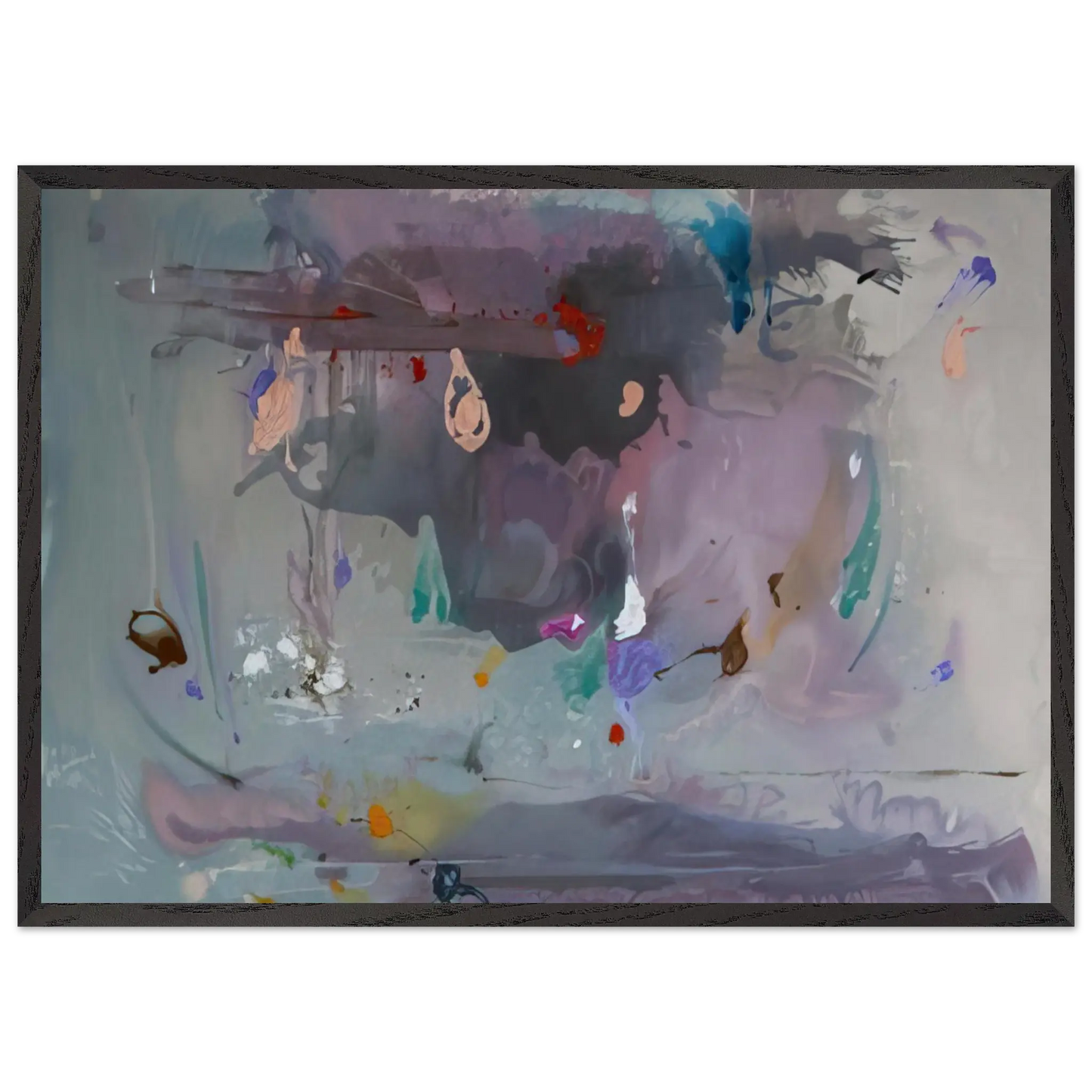 Helen Frankenthaler - Grey Fireworks - 2000 Wall art - 50x70 cm / 20x28 Inches - Premium Wooden Framed Poster With Fine Art Paper - White frame