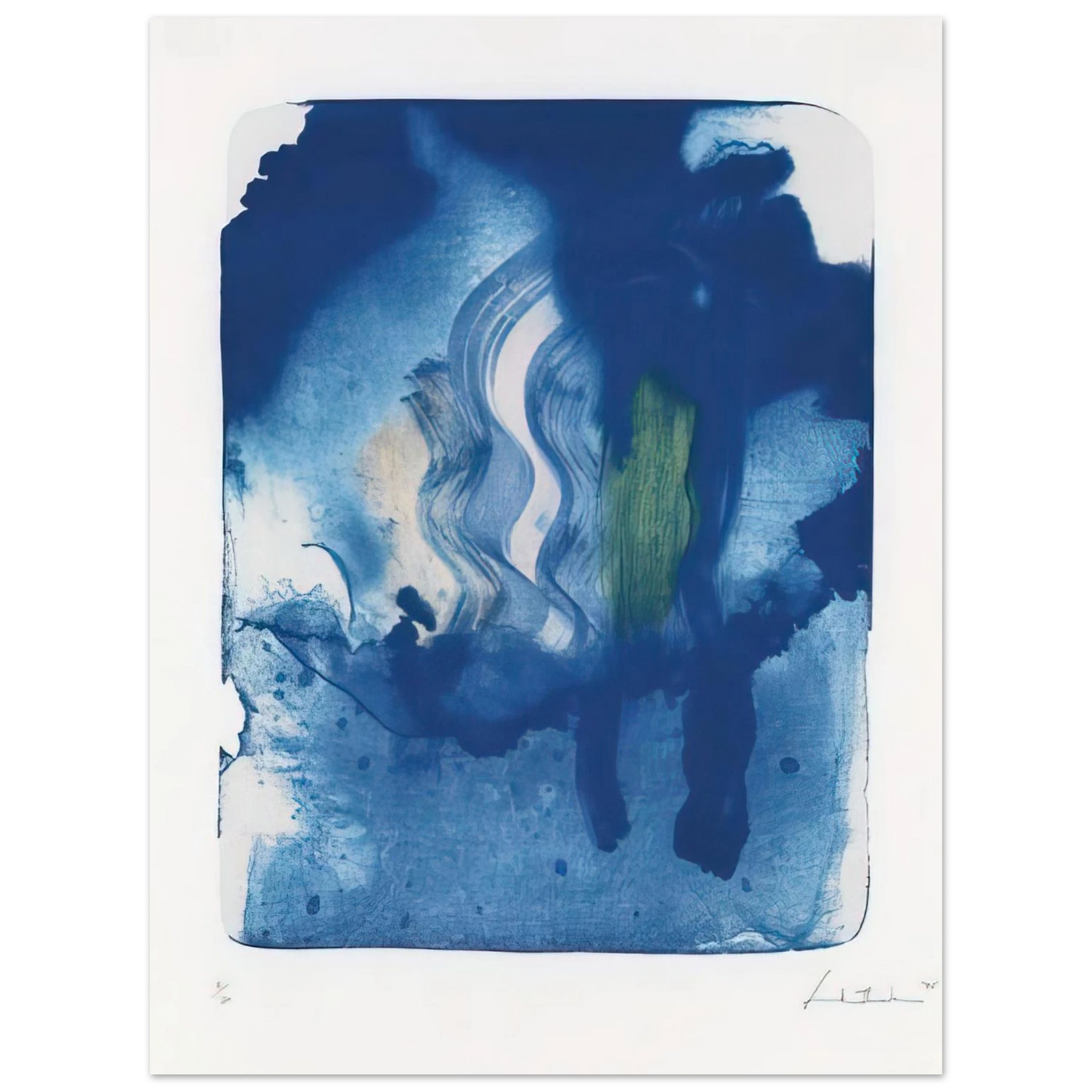Helen Frankenthaler - Reflections V - 1995 Wall art - 13x18 cm / 5x7 inches - Premium Wooden Framed Poster With Fine Art Paper-canvas - Black frame