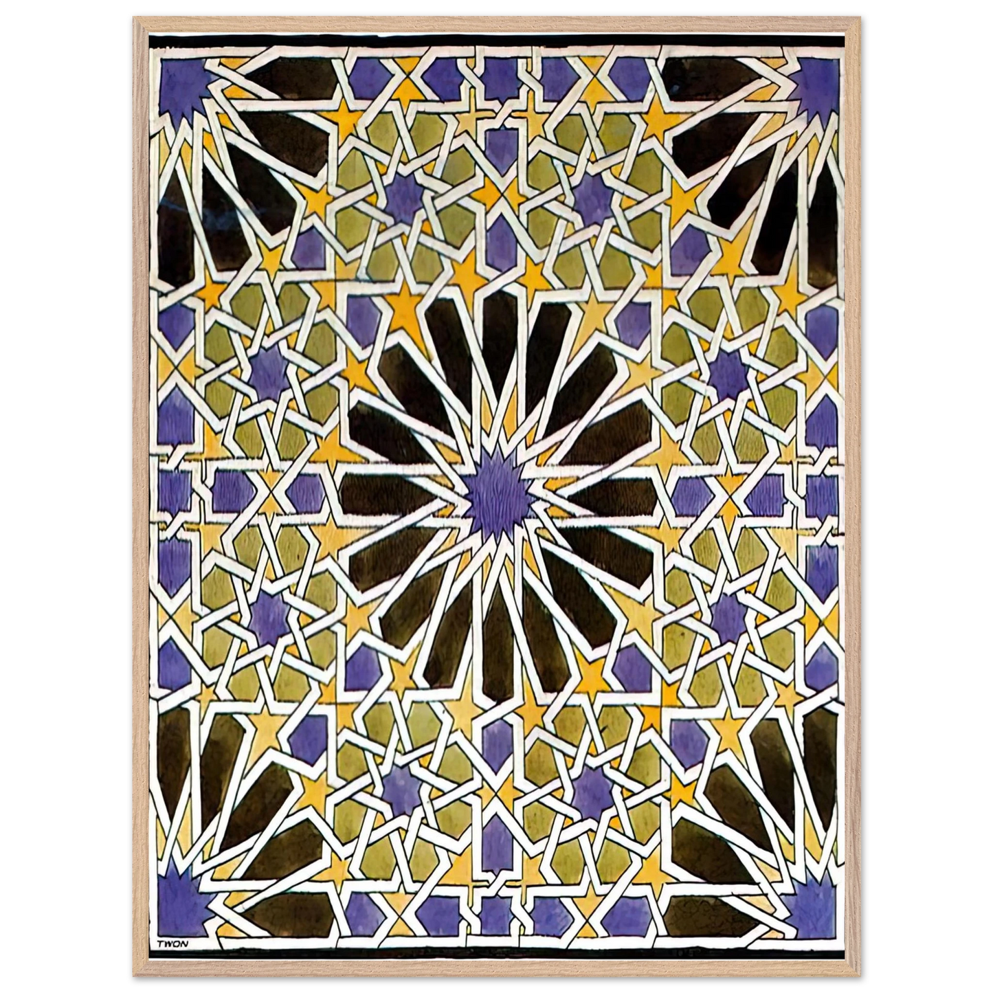 MC Escher - MURAL MOSAIC IN THE ALHAMBRA Wall Art - 21x29.7 cm / 8x12" - Premium Wooden Framed Poster With Fine Art Paper-canvas - Wood frame