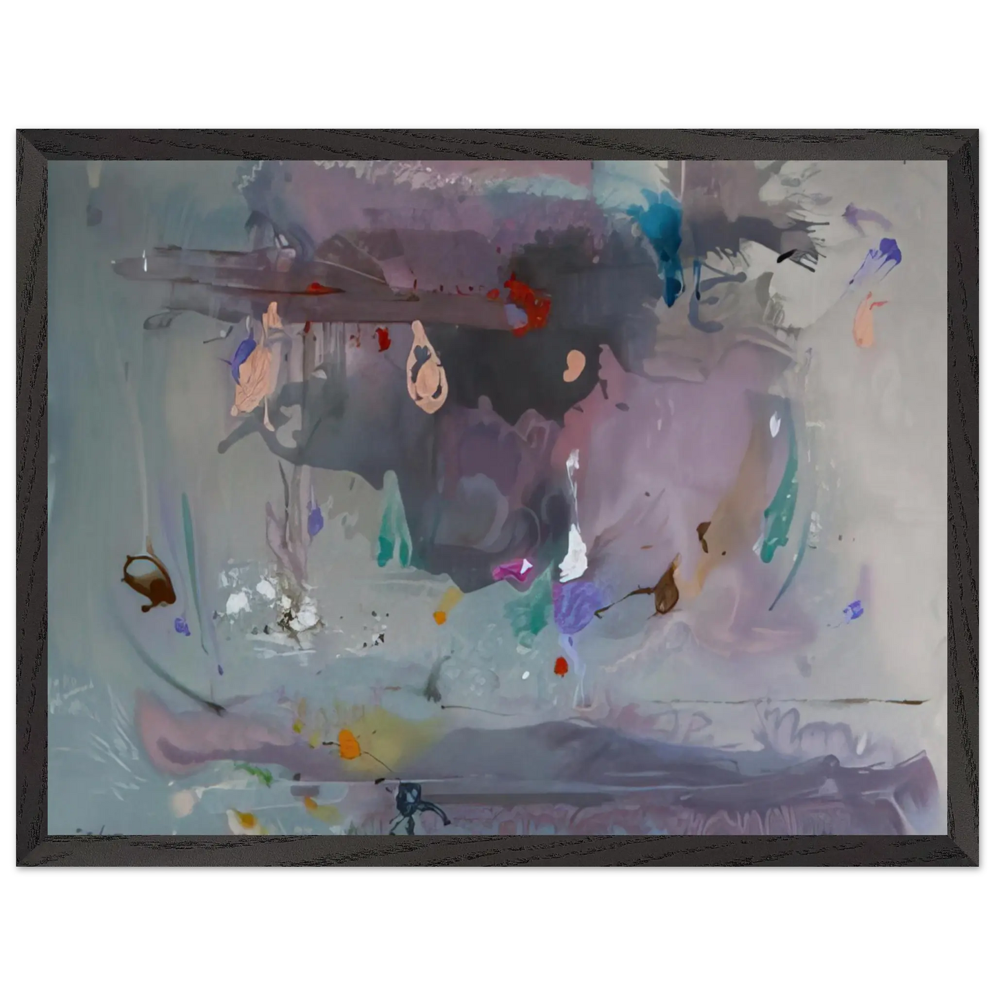 Helen Frankenthaler - Grey Fireworks - 2000 Wall art - 30x45 cm / 12x18 Inches - Premium Wooden Framed Poster With Fine Art Paper - Black frame