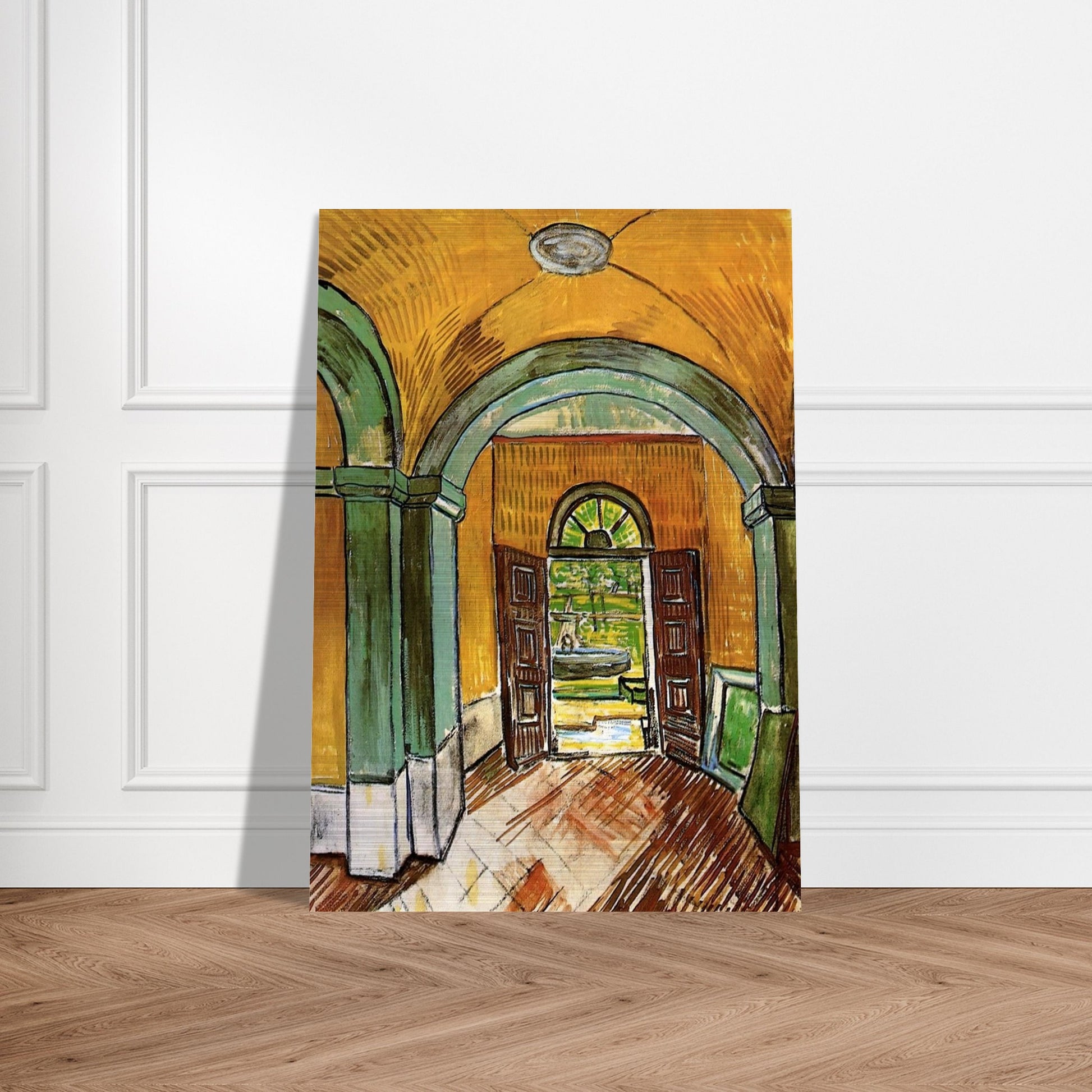 The Entrance Hall of Saint-Paul Hospital - Vincent van Gogh Brushed Aluminum Print - 70x100 cm / 28x40 inches | Vincent van Gogh Aluminum Print | Vincent van Gogh Prints