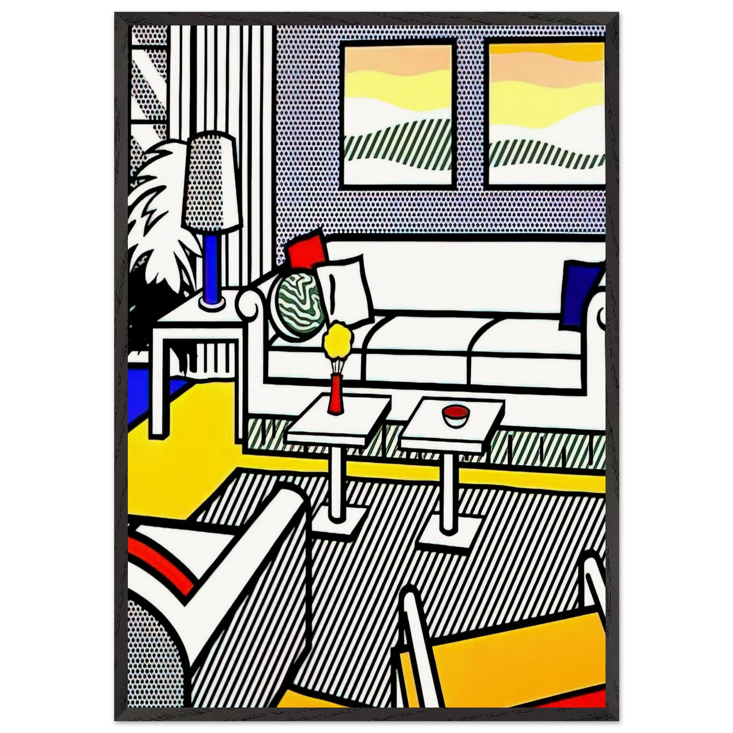INTERIOR WITH RESTFUL PAINTINGS 1991 - Roy Lichtenstein 70x100 cm / 28x40 inches Framed Art Print – Black Wooden Frame