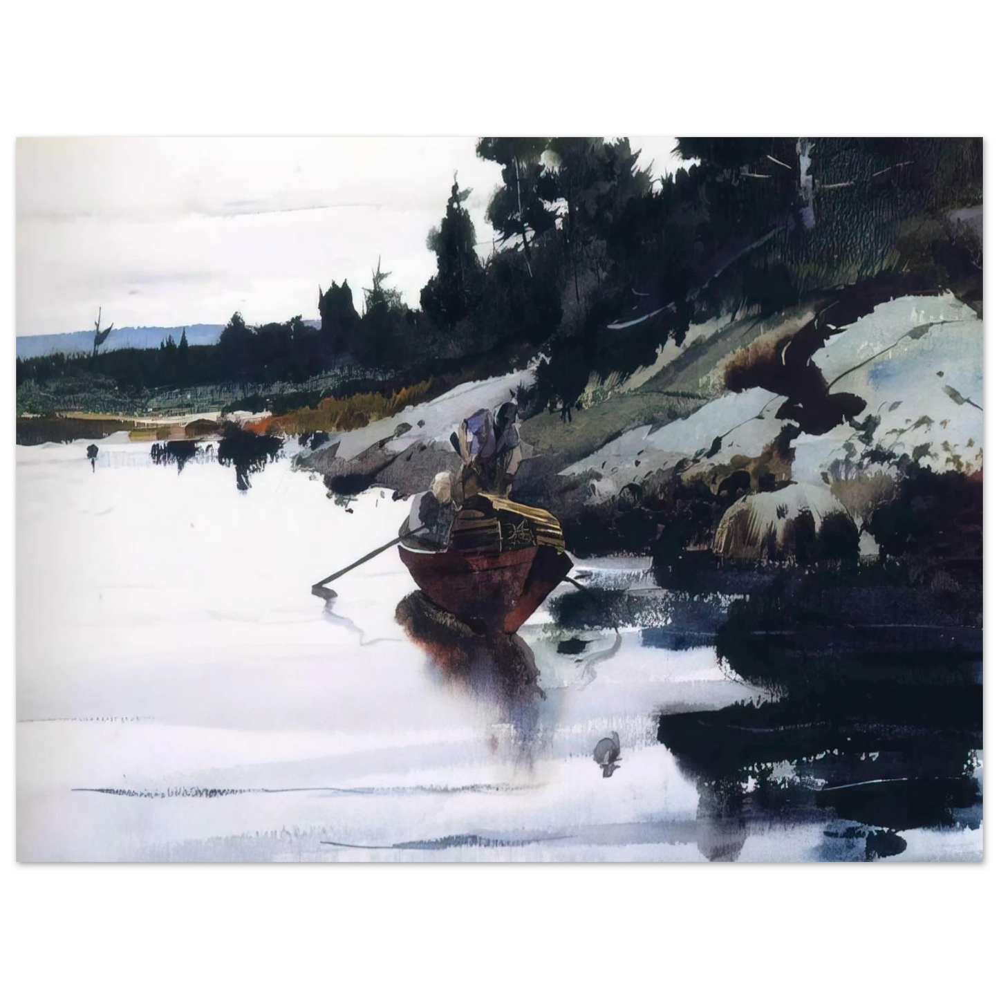 Andrew Wyeth - TURKEY COVE LEDGE Wall Art - 30x40 cm / 12x16 inches - Premium Wooden Framed Poster With Fine Art Paper-canvas - Wood frame