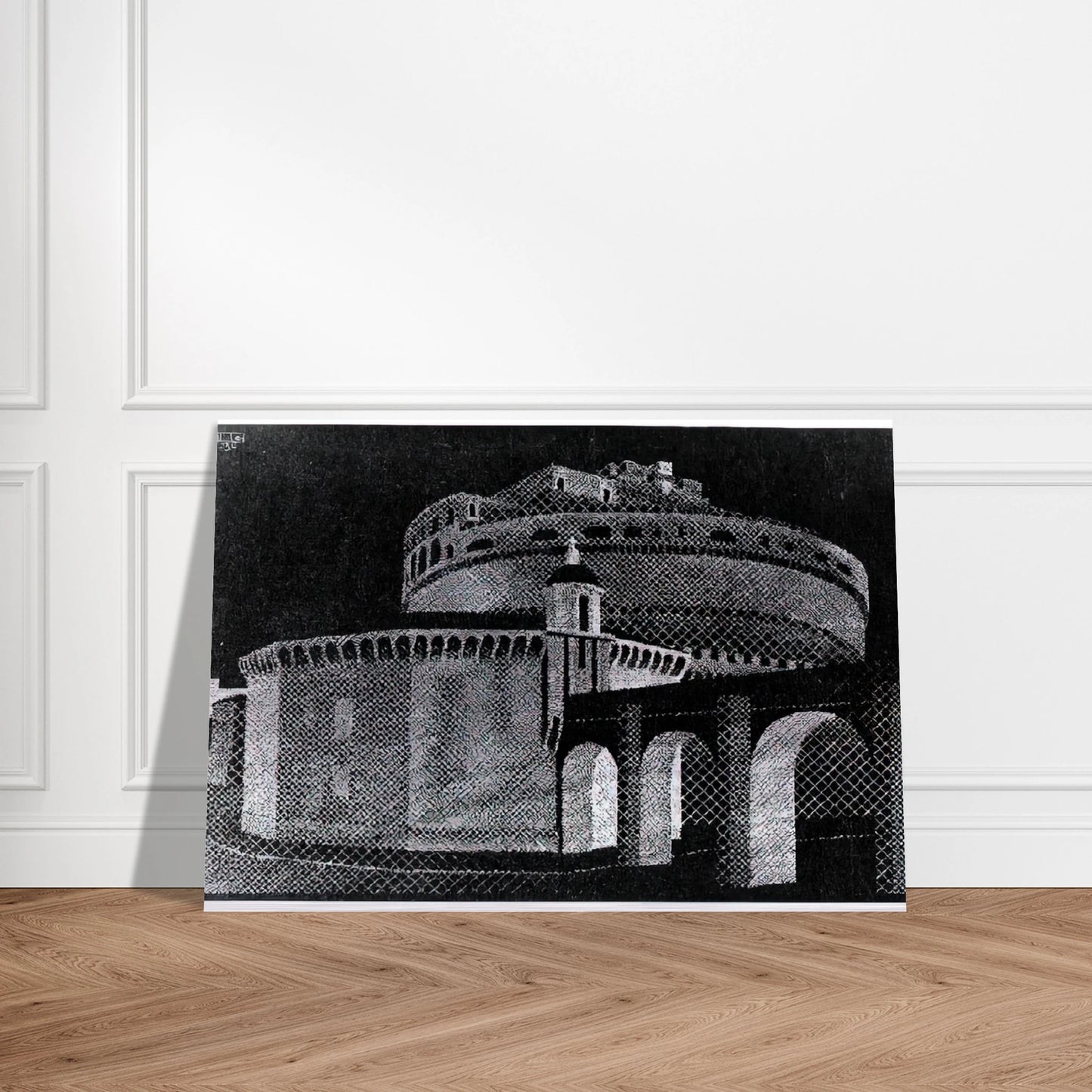 NOCTURNAL ROME CASTEL SANT ANGELO - MC Escher Brushed Aluminum Print - 70x100 cm / 28x40 inches | MC Escher Aluminum Print | MC Escher Prints | Maurits Cornelis Escher Prints