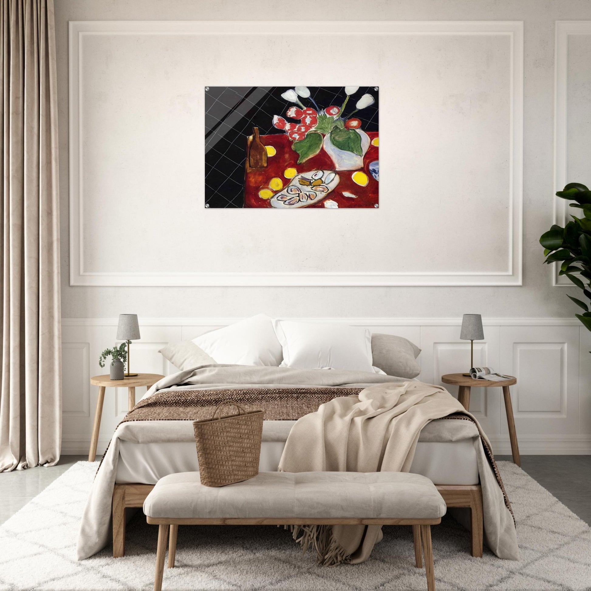 TULIPS AND OYSTERS ON A BLACK BACKGROUND 1943 - Henri Matisse Acrylic Print - 70x100 cm / 28x40″ inches | Henri Matisse Wall Art | Henri Matisse Prints