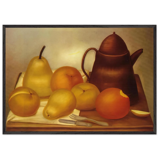 STILL LIFE WITH COFFEE POT N1 - Fernando Botero 70x100 cm / 28x40 inches Framed Art Print – Black Wooden Frame