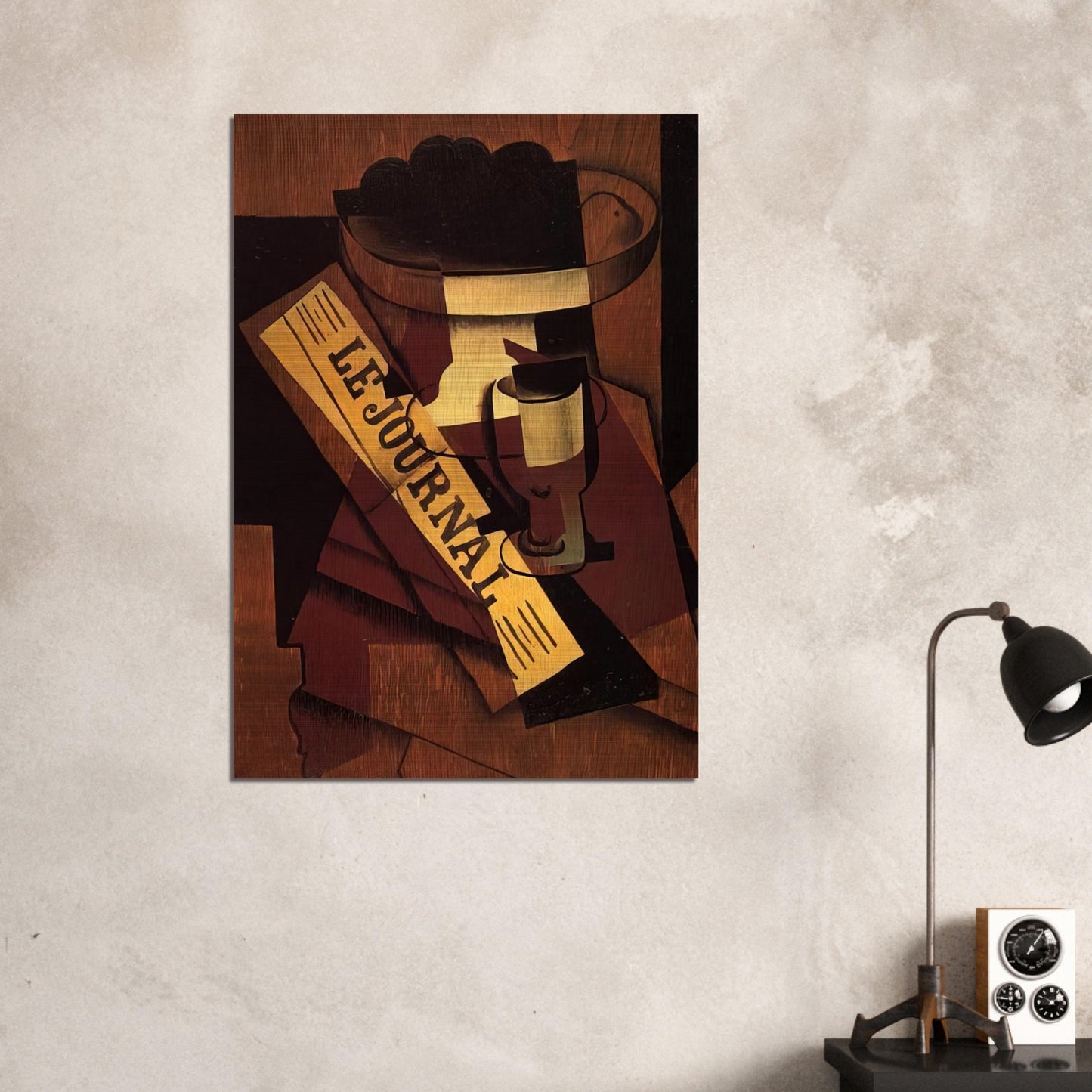 FRUIT DISH GLASS AND NEWSPAPER 1916 - Juan Gris Brushed Aluminum Print - 70x100 cm / 28x40 inches | Juan Gris Aluminum Print | Juan Gris Prints