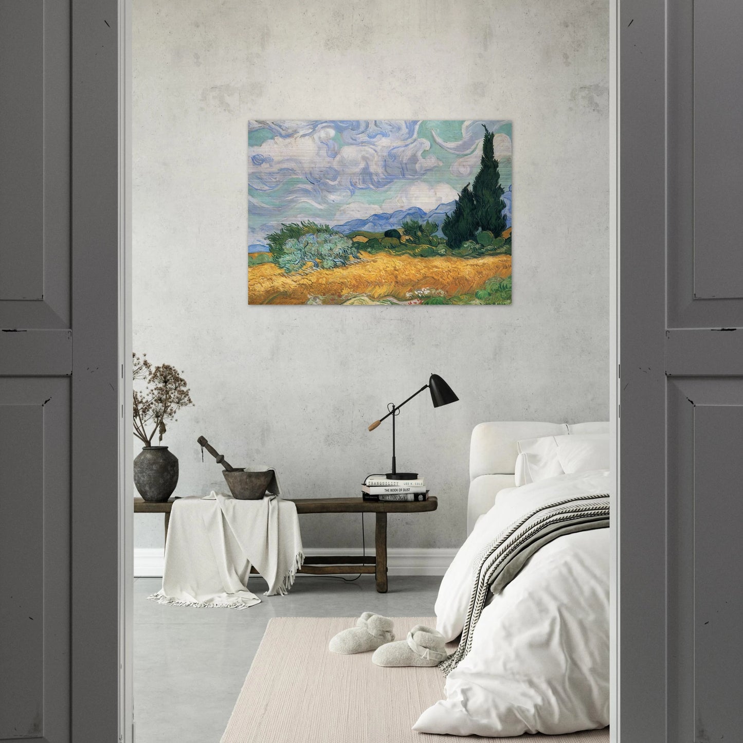 Wheatfield with cypress tree - Vincent van Gogh Brushed Aluminum Print - 70x100 cm / 28x40 inches | Vincent van Gogh Aluminum Print | Vincent van Gogh Prints