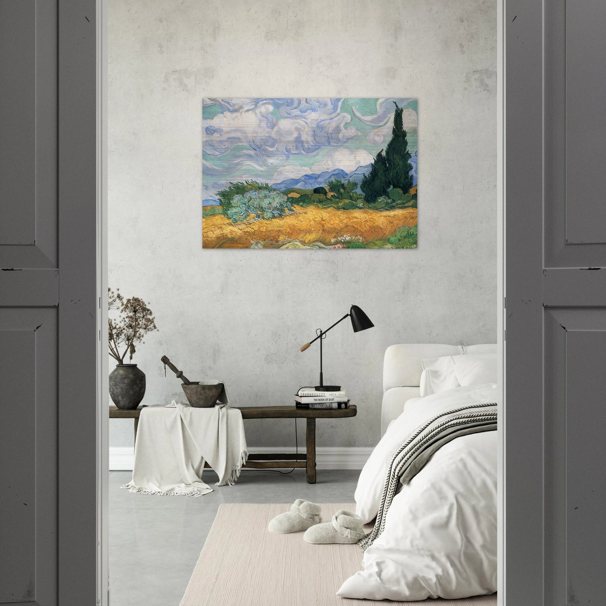 Wheatfield with cypress tree - Vincent van Gogh Brushed Aluminum Print - 70x100 cm / 28x40 inches | Vincent van Gogh Aluminum Print | Vincent van Gogh Prints