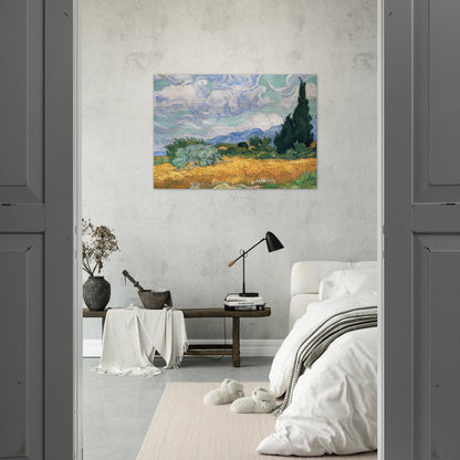 Wheatfield with cypress tree - Vincent van Gogh Brushed Aluminum Print - 70x100 cm / 28x40 inches | Vincent van Gogh Aluminum Print | Vincent van Gogh Prints