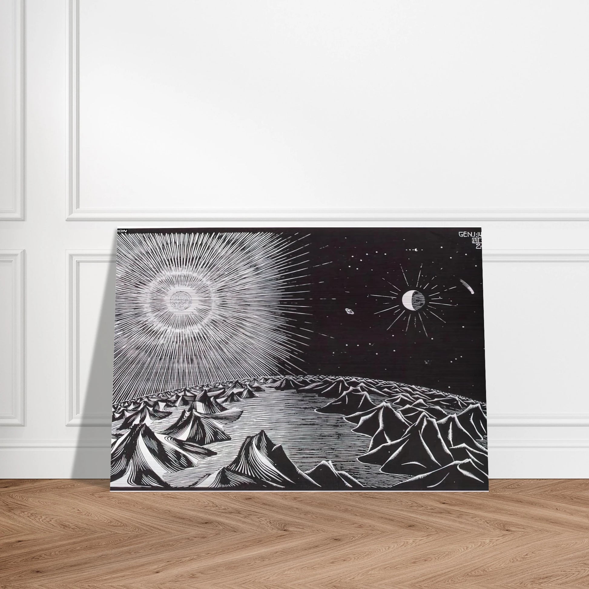 THE 4TH DAY OF THE CREATION - MC Escher Brushed Aluminum Print - 70x100 cm / 28x40 inches | MC Escher Aluminum Print | MC Escher Prints | Maurits Cornelis Escher Prints
