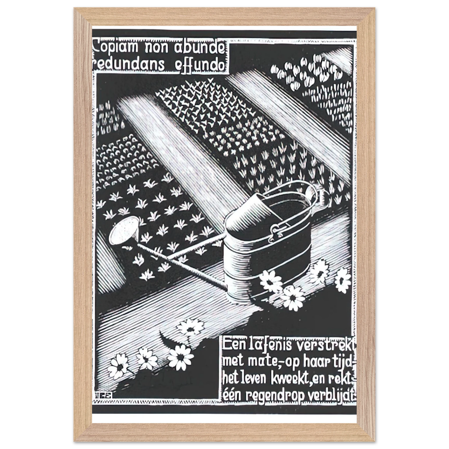 MC Escher - WATERINGCAN Wall Art - 60x80 cm / 24x32 inches - Premium Wooden Framed Poster With Fine Art Paper-canvas - Wood frame
