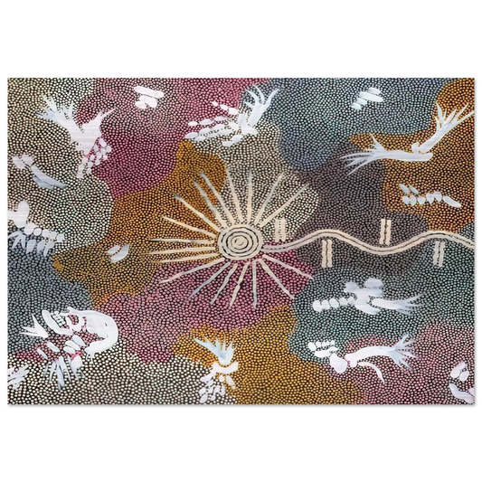 Lightning Dreaming - 1999 - Clifford Possum Tjapaltjarri Brushed Aluminum Print - 70x100 cm / 28x40 inches | Clifford Possum Tjapaltjarri Aluminum Print | Clifford Possum Tjapaltjarri Prints