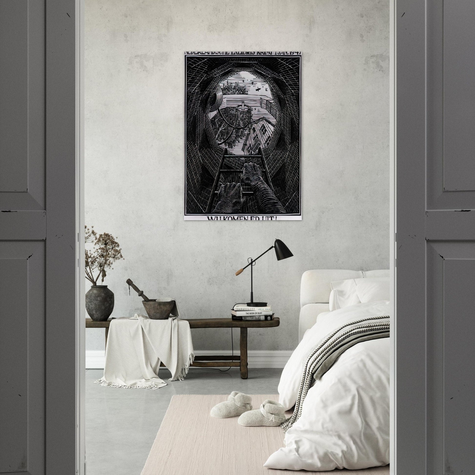NEW YEAR S GREETING CARD - MC Escher Brushed Aluminum Print - 70x100 cm / 28x40 inches | MC Escher Aluminum Print | MC Escher Prints