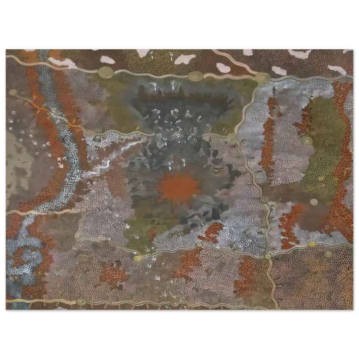 Clifford Possum Tjapaltjarri - Warlugulong with Tim Leura Tjapaltjarri - 1976  75x100 cm / 30x40inches Fine Art Poster