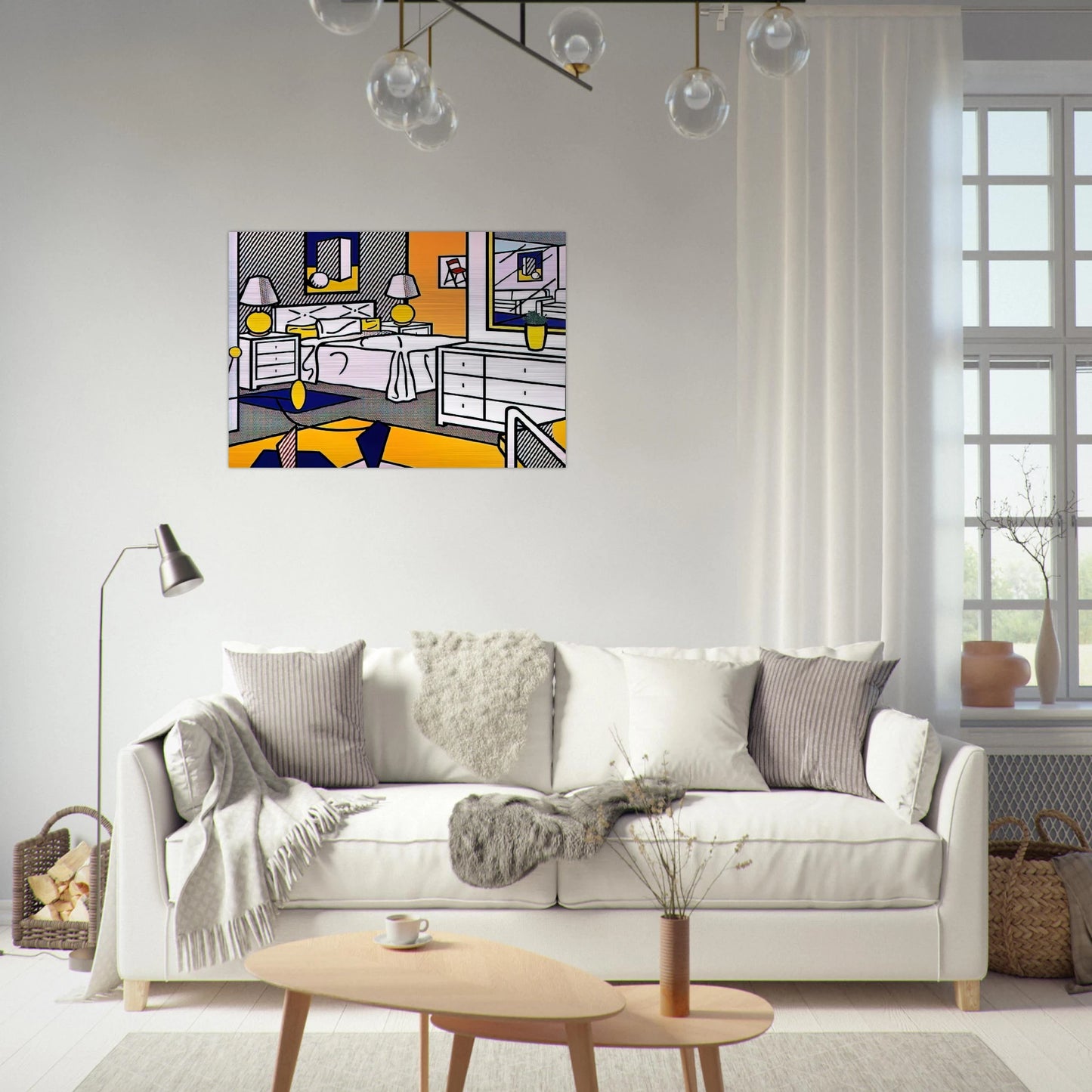 INTERIOR WITH MOBILE 1992 - Roy Lichtenstein Brushed Aluminum Print - 70x100 cm / 28x40 inches | Roy Lichtenstein Aluminum Print | Roy Lichtenstein Prints