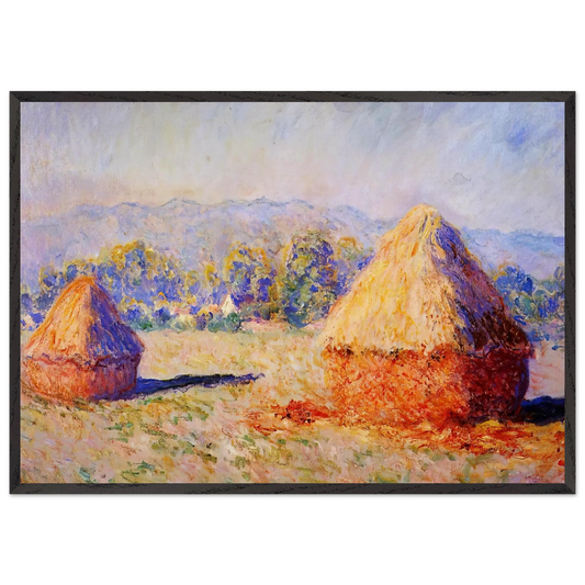 Grainstacks in the Sunlight Morning Effect - claude monet 70x100 cm / 28x40 inches Framed Art Print – Black Wooden Frame