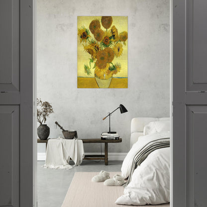 Still Life - Vase with Fifteen Sunflowers - Vincent van Gogh Brushed Aluminum Print - 70x100 cm / 28x40 inches | Vincent van Gogh Aluminum Print | Vincent van Gogh Prints