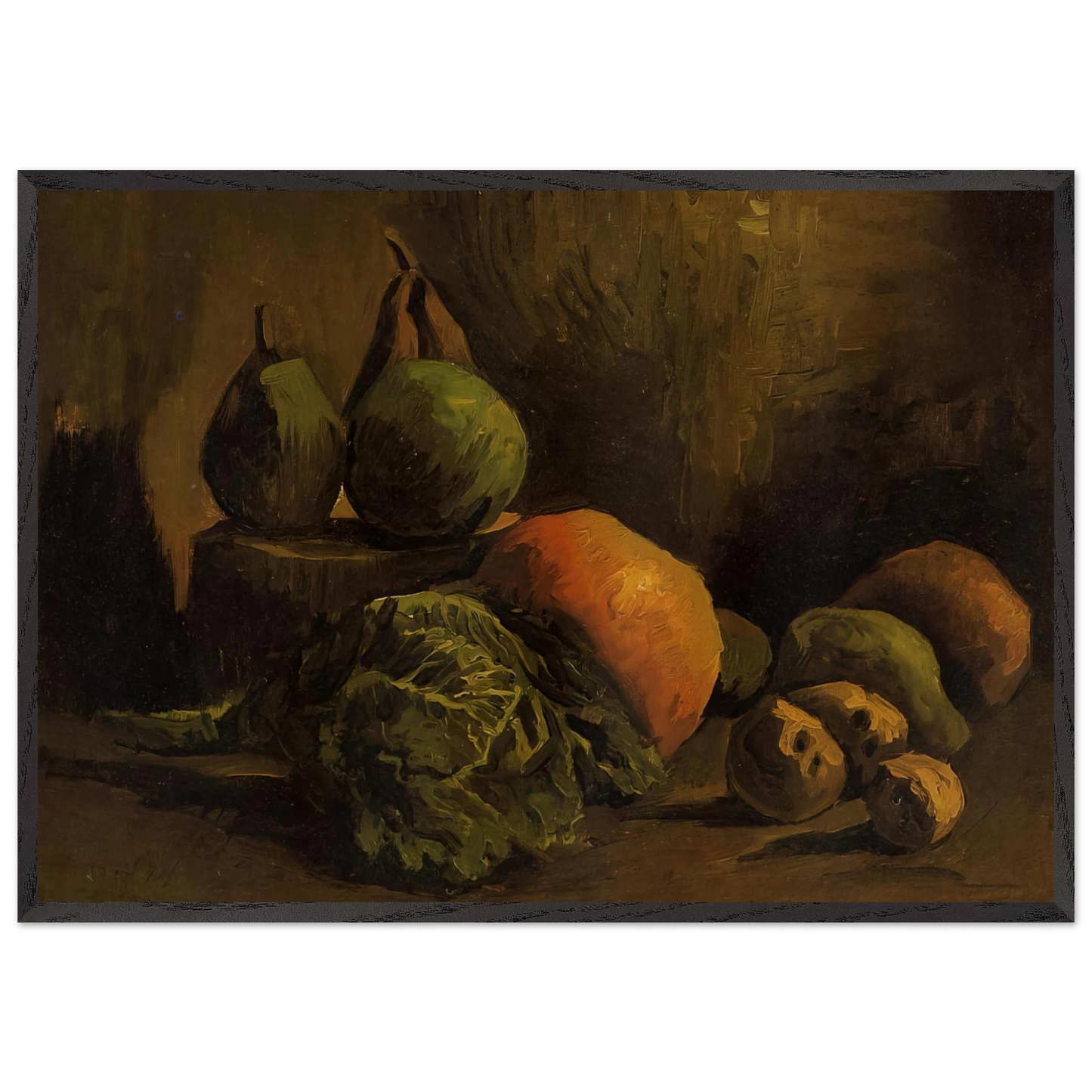 Still Life with Vegetables and Fruit - Vincent van Gogh 70x100 cm / 28x40 inches Framed Art Print – Black Wooden Frame
