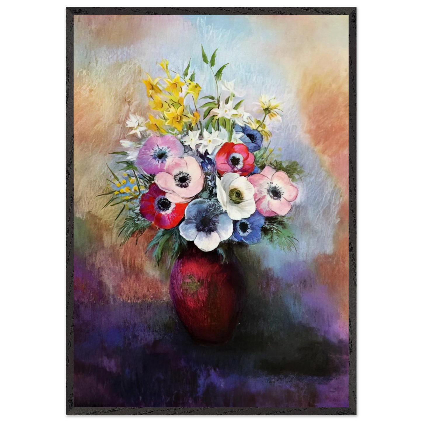 ANEMONES N2 - Odilon Redon 70x100 cm / 28x40 inches Framed Art Print – Black Wooden Frame