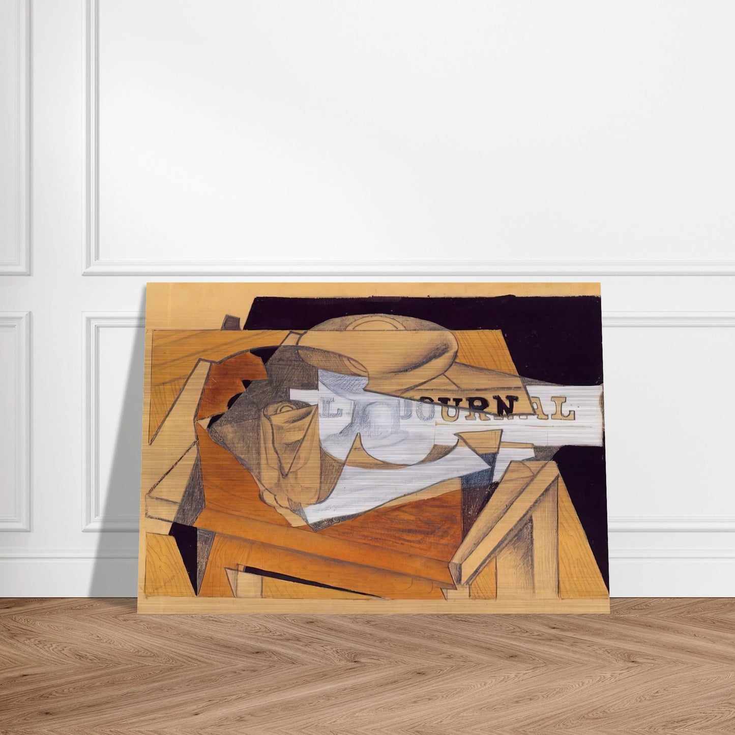 BOWL GLASS AND NEWSPAPER - Juan Gris Brushed Aluminum Print - 70x100 cm / 28x40 inches | Juan Gris Aluminum Print | Juan Gris Prints
