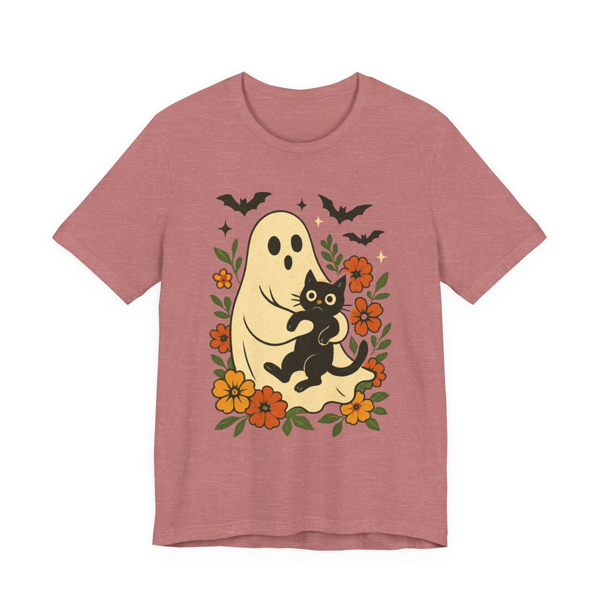 Fantôme effrayant tenant un chat noir Floral psychédélique Halloween