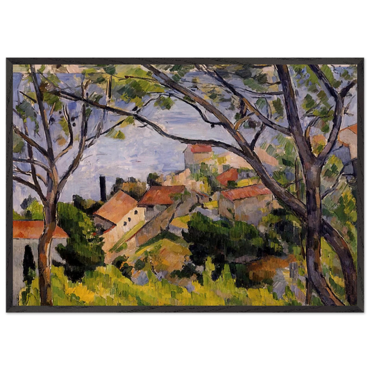 LEstaque View through the Trees - Paul Cezanne 70x100 cm / 28x40 inches Framed Art Print – Black Wooden Frame