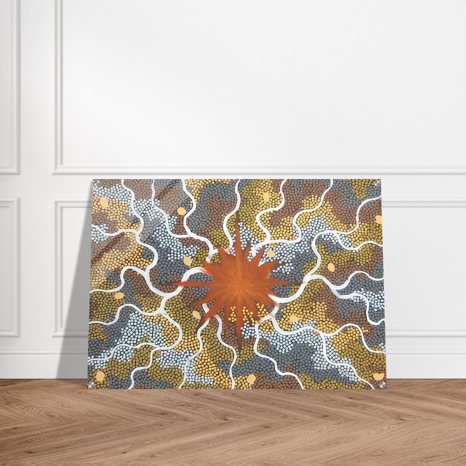 Creation, Lightning Dreaming - 1993 - Clifford Possum Tjapaltjarri Acrylic Print - 70x100 cm / 28x40″ inches