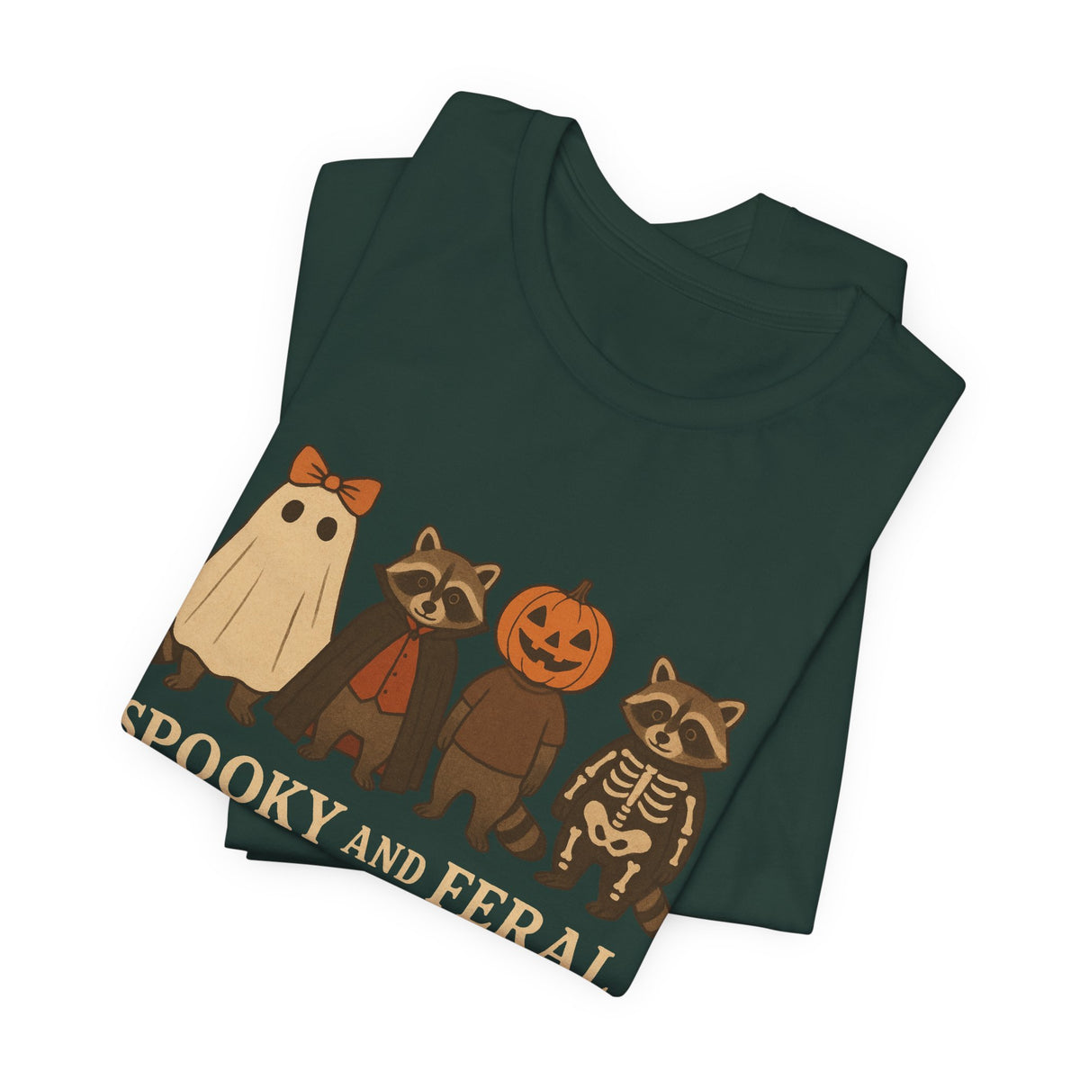 T-shirt "Raton laveur effrayant", T-shirt Halloween drôle à motifs, T-shirt vintage automne mignon, T-shirt tendance femme pour Halloween, T-shirt "Raton laveur sauvage"