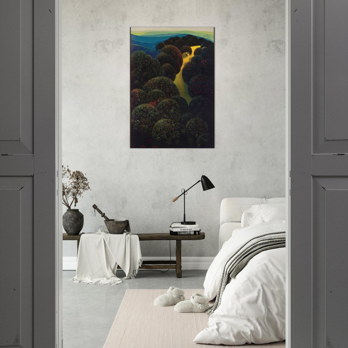 Hidden Pasture - Eyvind Earle Brushed Aluminum Print - 70x100 cm / 28x40 inches | Eyvind Earle Aluminum Print | Eyvind Earle Prints